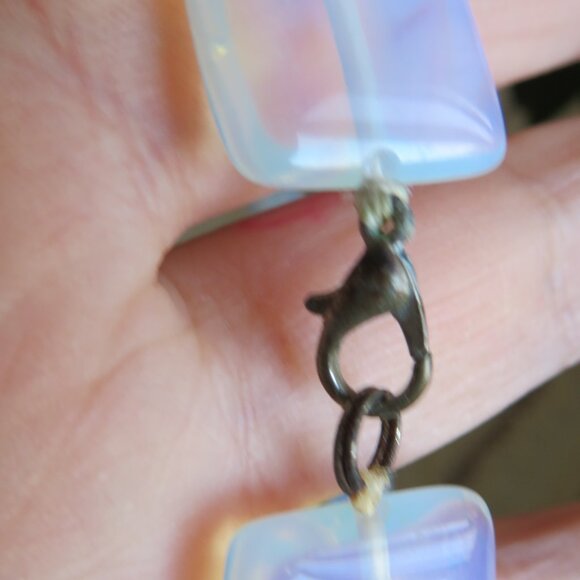 Antique Vintage OPALINE OPALESCENT opalite rectangle necklace fire moonstone - Picture 6 of 12